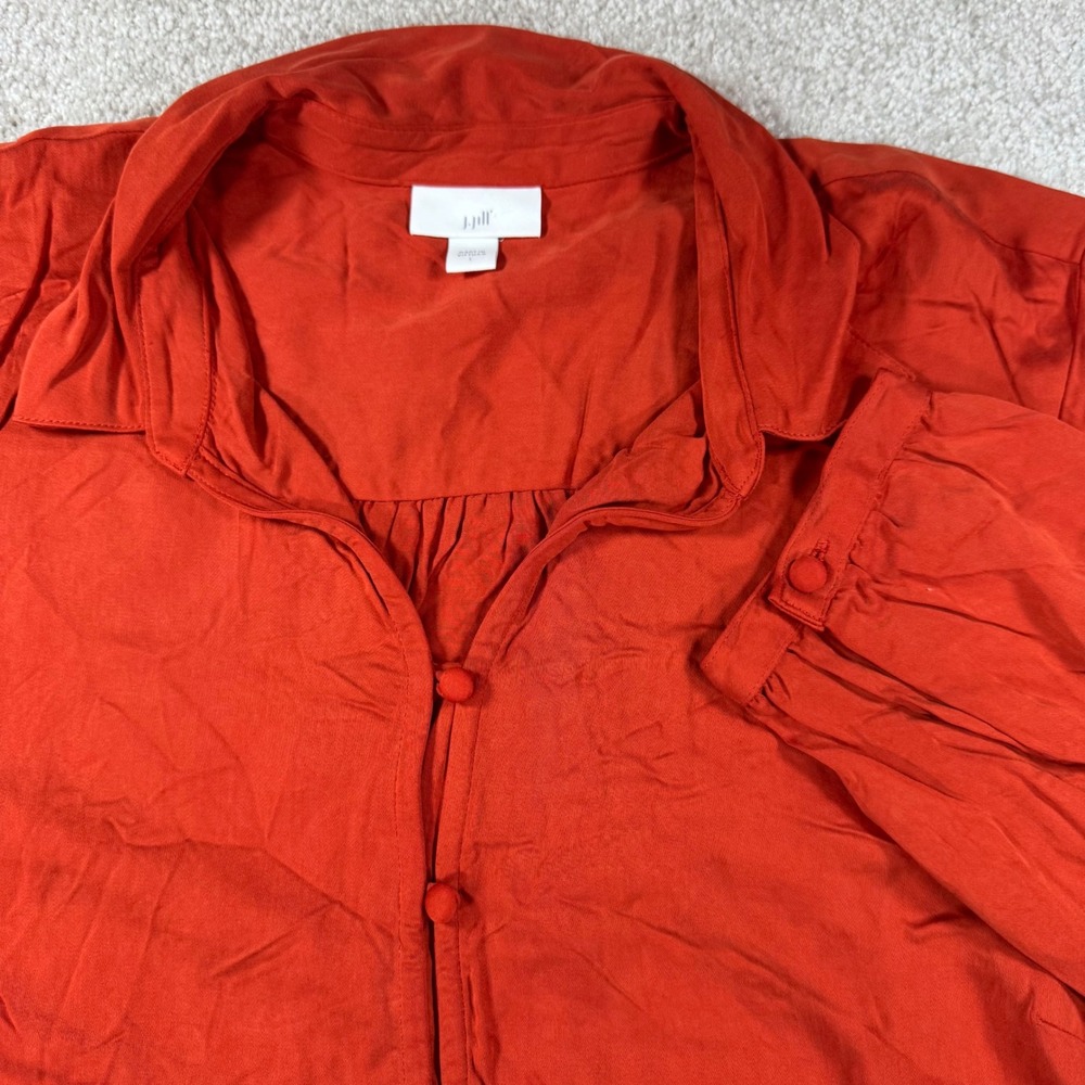 J. Jill Burnt Orange 100% Modal Rayon Button Down Blouse Long Sleeve Large